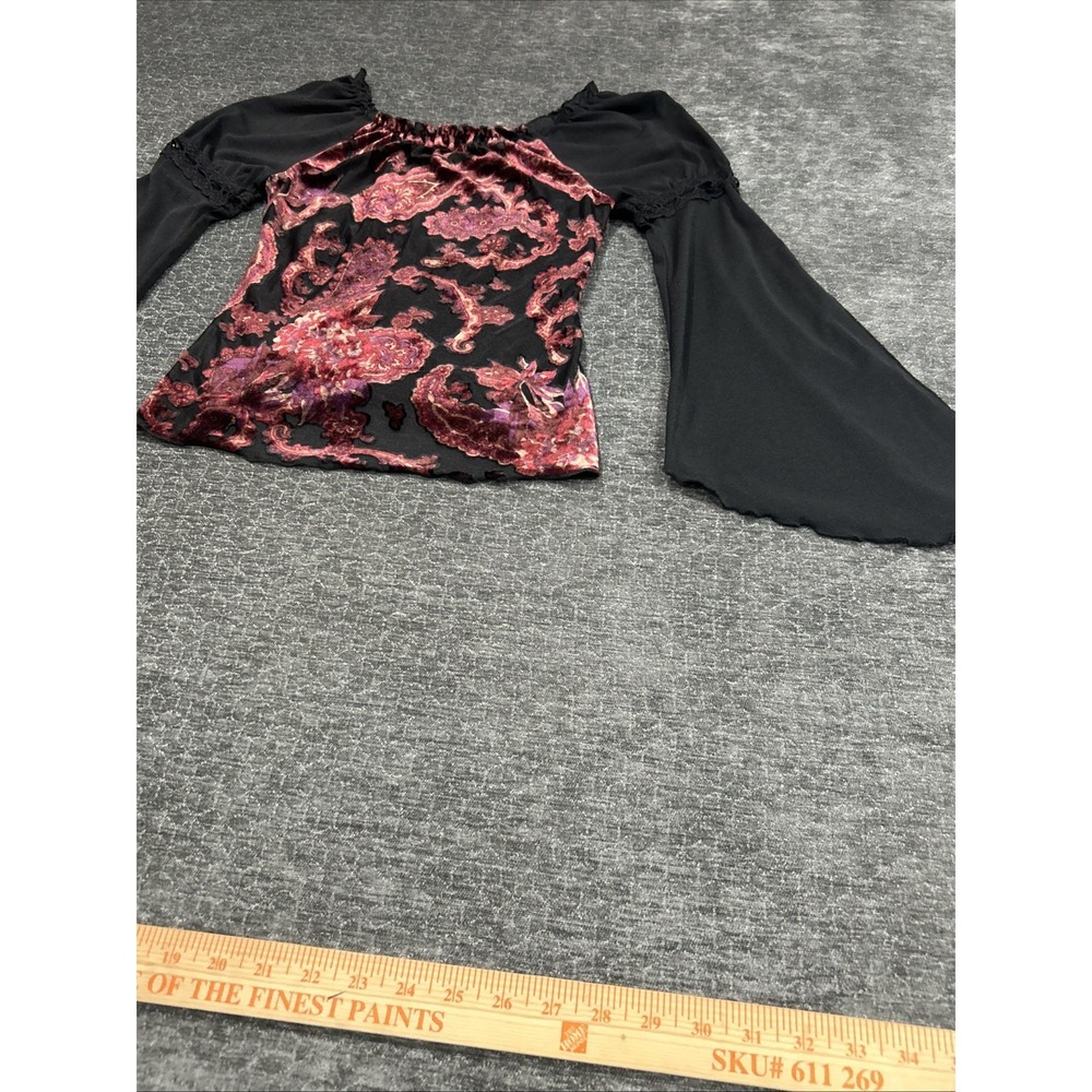 Y2K Candie's Paisley Velvet Bell Sleeve Boho Goth Peasant Top Size S - Picture 12 of 14